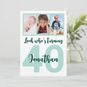 カスタム第40回生誕生日緑の台本フォトコラージュ 招待状 (スタンド正面)