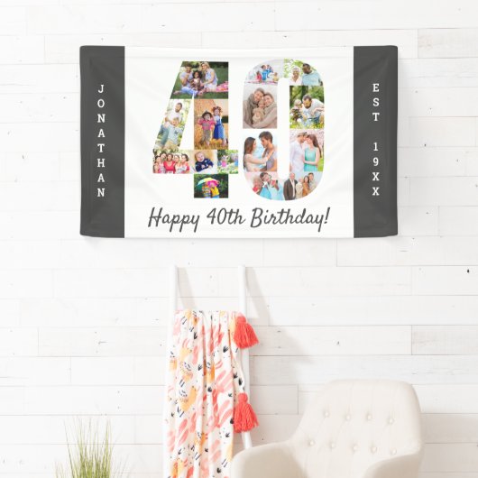 カスタム第40回誕生日パーティーフォトコラージュ 横断幕 (インサイチュ)