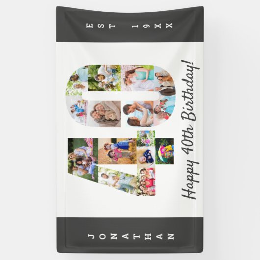 カスタム第40回誕生日パーティーフォトコラージュ 横断幕 (縦)