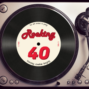 カスタム第40回誕生日レトロ音楽レコードロッキング 招待状