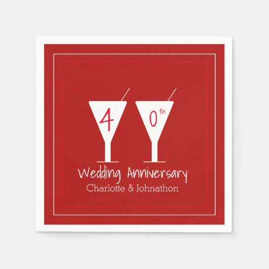 カスタム第40回Rubyの結婚記念日ガラス スタンダードカクテルナプキン (正面)