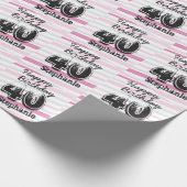 カスタム第40期誕生日ピンクのラッストライプのピング紙 ラッピングペーパー (角)