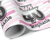 カスタム第40期誕生日ピンクのラッストライプのピング紙 ラッピングペーパー (ロールコーナー)