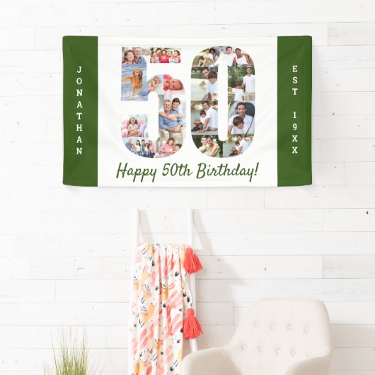 カスタム第50回誕生日パーティー写真コラージュ 横断幕 (インサイチュ)