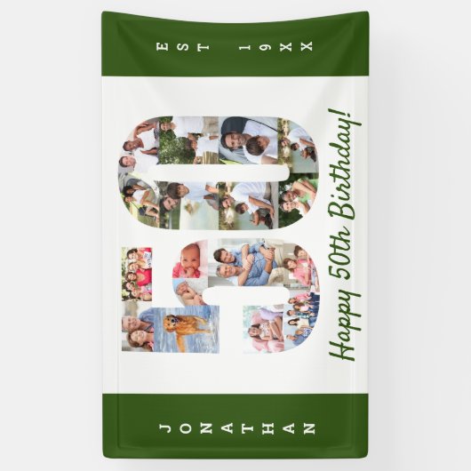 カスタム第50回誕生日パーティー写真コラージュ 横断幕 (縦)