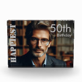 カスタム第50誕生日ハッピーストシルバータイポグラフィ フォトブロック (正面)