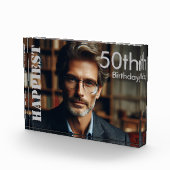 カスタム第50誕生日ハッピーストシルバータイポグラフィ フォトブロック (右)