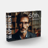 カスタム第50誕生日ハッピーストシルバータイポグラフィ フォトブロック (左)