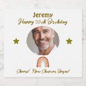 カスタム第50誕生日ワイン&ワイきらめくンラベル スパークリングワインラベル (シングルラベル)