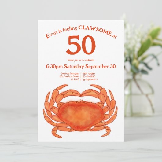 カスタム第50誕生日水カラガニシーフードパン 招待状 (スタンド正面)