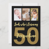 カスタム第50誕生日金ゴールドモダンコラージュ 招待状 (正面)