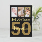 カスタム第50誕生日金ゴールドモダンコラージュ 招待状 (スタンド正面)