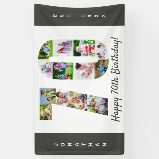 カスタム第70回誕生日パーティー写真コラージュ 横断幕 (縦)