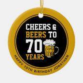 カスタム第70回誕生日応援とビールから70年 セラミックオーナメント (正面)