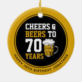 カスタム第70回誕生日応援とビールから70年 セラミックオーナメント (裏面)