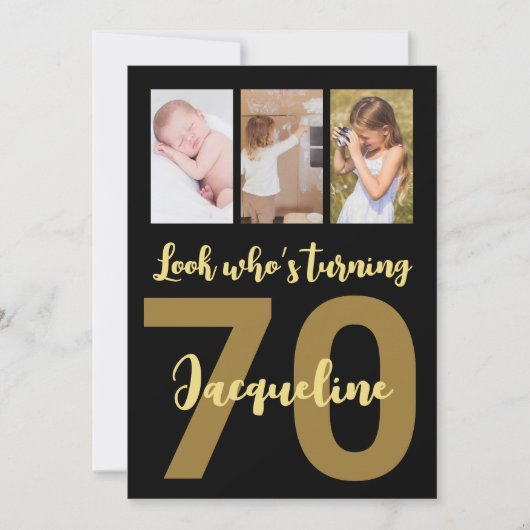 カスタム第70誕生日金ゴールドモダンコラージュ 招待状 (正面)