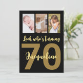 カスタム第70誕生日金ゴールドモダンコラージュ 招待状 (スタンド正面)