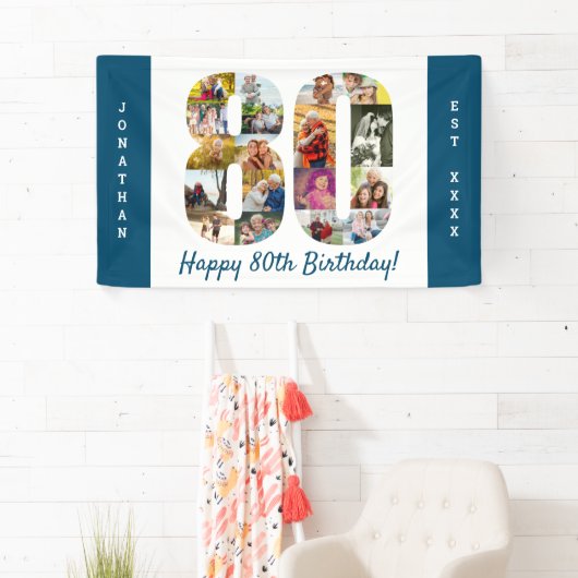 カスタム第80回誕生日パーティー写真コラージュ 横断幕 (インサイチュ)