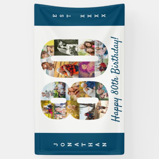 カスタム第80回誕生日パーティー写真コラージュ 横断幕 (縦)