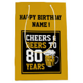 カスタム第80回誕生日応援とビールから80年 ミディアムペーパーバッグ (正面)
