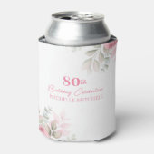 カスタム第80誕生日ピンク水彩フローラ 缶クーラー (缶正面)