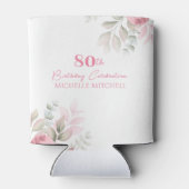 カスタム第80誕生日ピンク水彩フローラ 缶クーラー (裏面)