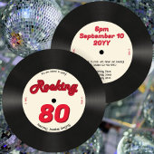 カスタム第80誕生日レトロ音楽レコードロッキング 招待状