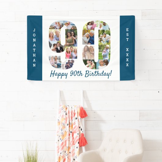 カスタム第90回バースデーパーティー写真コラージュ 横断幕 (インサイチュ)