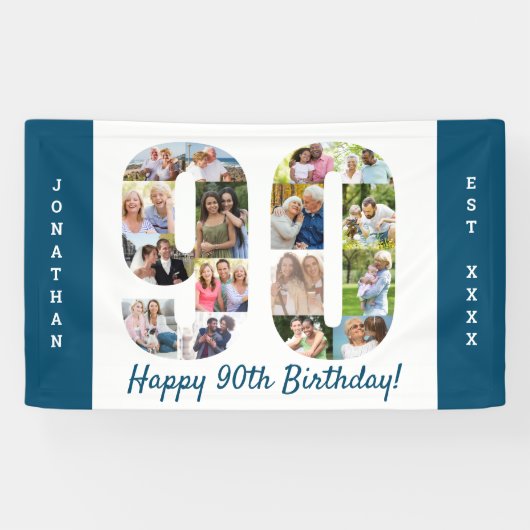 カスタム第90回バースデーパーティー写真コラージュ 横断幕 (横)