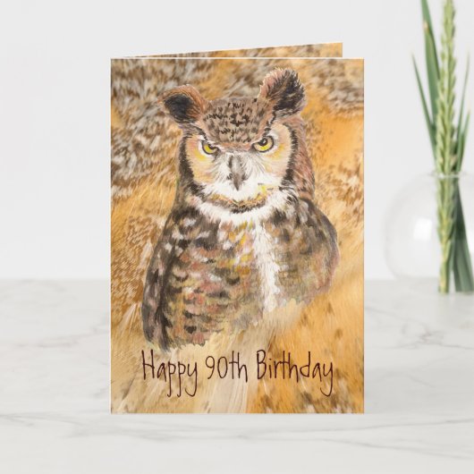 カスタム第90誕生日フクロウ・ワイルド&熱狂する カード (正面)