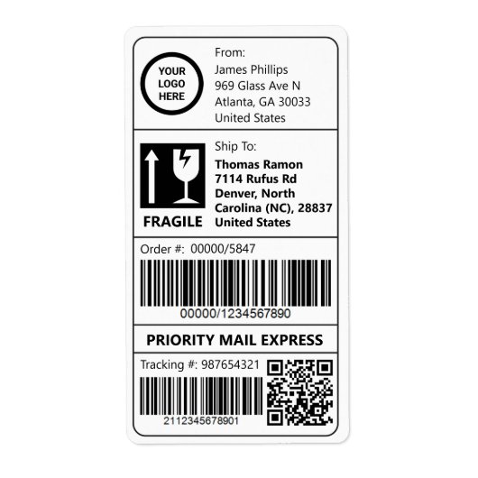 カスタム簡単の追跡バーコード出荷 ラベル (正面)