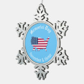 カスタム米国国旗のメモリアルデー赤白青 スノーフレークピューターオーナメント (右)