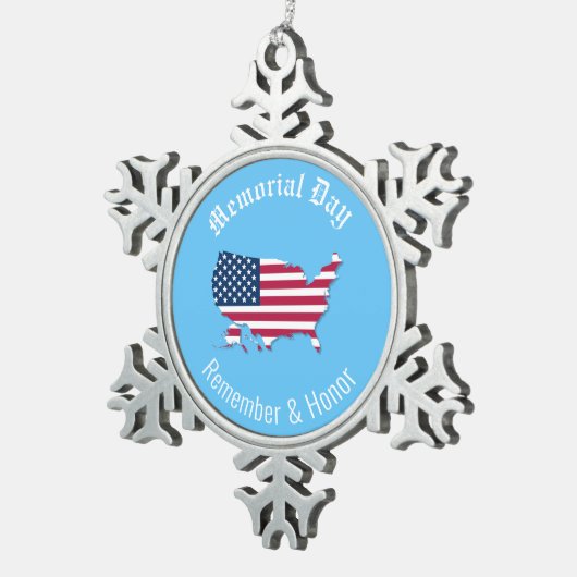 カスタム米国国旗のメモリアルデー赤白青 スノーフレークピューターオーナメント (右)