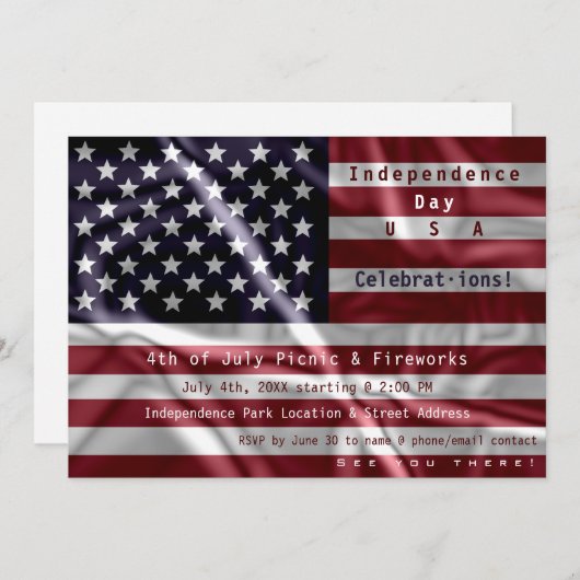 カスタム米国国旗、7月4日お祝い 招待状 (正面/裏面)
