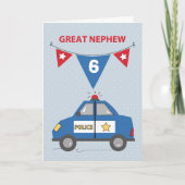 カスタム素晴らしエイジ甥6番誕生日パトカー カード (正面)