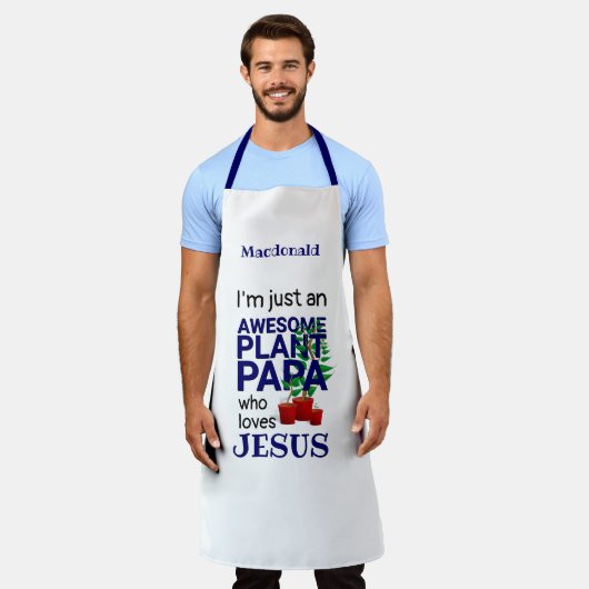 カスタム素晴らし植物PAPA LOVES JESUS Gardening エプロン (着用した状態)