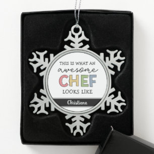カスタム素晴らし 最高の   Chef Ever おもしろい スノーフレークピューターオーナメント