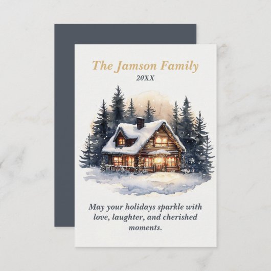 カスタム素朴ウィンターキャビンホリデーカード 出欠カード (正面/裏面)