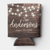 カスタム素朴ウェディングパーティーフェイスバーンドウッドライト 缶クーラー (正面)