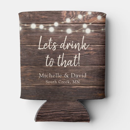 カスタム素朴ウェディングパーティーフェイスバーンドウッドライト 缶クーラー (裏面)