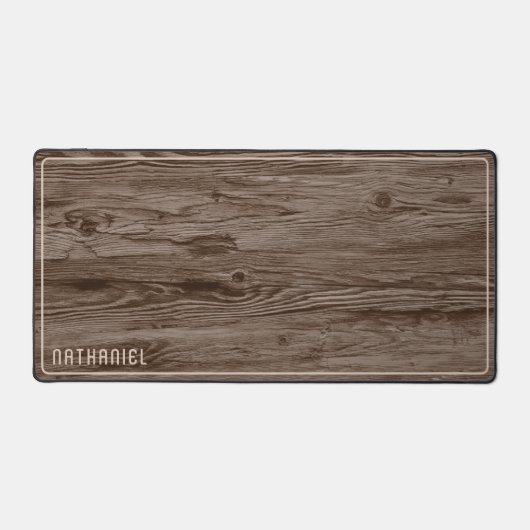 カスタム素朴ダークブラウンフェイク木目 デスクマット (正面)