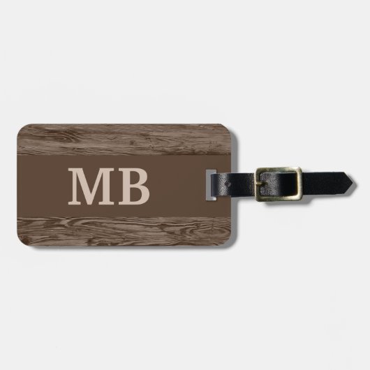 カスタム素朴ダークブラウンフェイク木目 ラゲッジタグ (正面横)