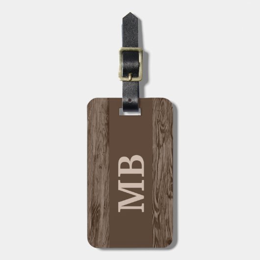 カスタム素朴ダークブラウンフェイク木目 ラゲッジタグ (正面縦)