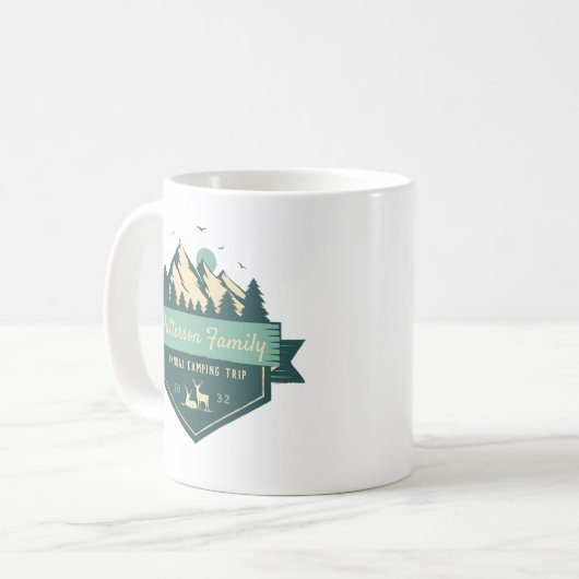 カスタム素朴ファミリーネームキャンピングトリップ コーヒーマグカップ (正面左)