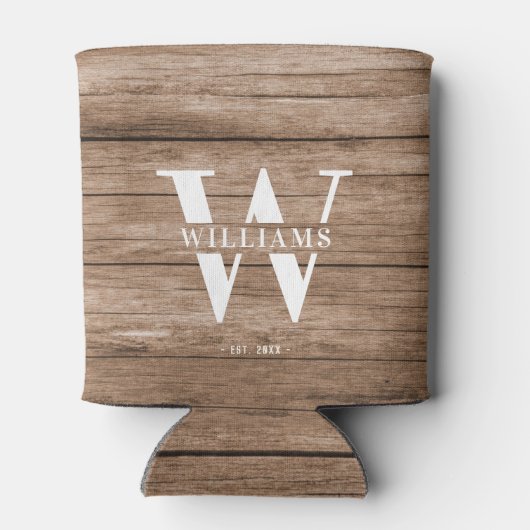 カスタム素朴ファームハウスファミリーモノグラムネームウッド 缶クーラー (裏面)
