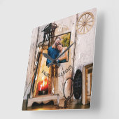 カスタム素朴ファームハウスランタンランプヴィンテージウッド スクエア壁時計 (傾斜)