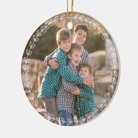 カスタム素朴モダンリースフォトグリーンホリデー セラミックオーナメント (左)