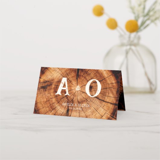 カスタム素朴ヴィンテージ木のスライス表の番号 プレイスカード (裏面)