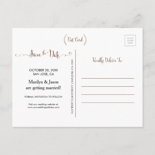 カスタム素朴写真日付はがきを保存 案内ポストカード (裏面)