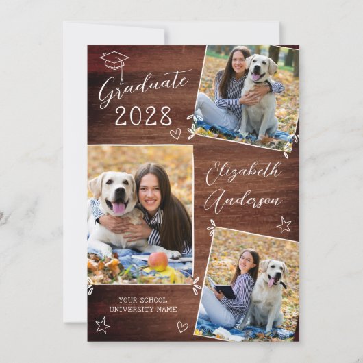 カスタム素朴卒業生3写真卒業 招待状 (正面)